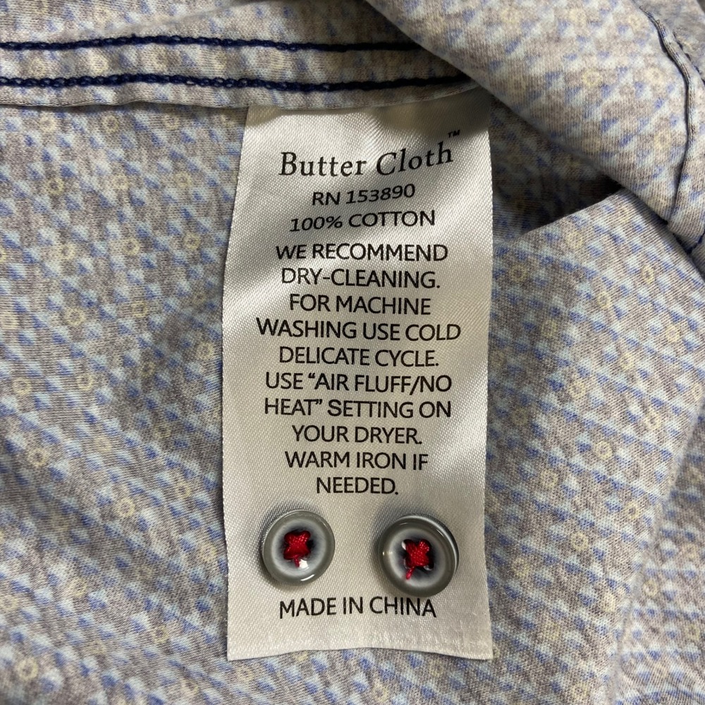 Butter Cloth Mens M Blue Button Up Shirt Excellent Geometric Long Sleeve Cotton - Picture 5 of 7